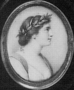 A Lady In Classical Dress Of White And Orange Robes, Laurel Wreath Bound With Pink