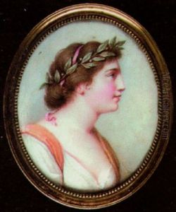 A Lady Wearing A Laurel Wreath In Her Hair, Orange Cloak And Low-cut Dress