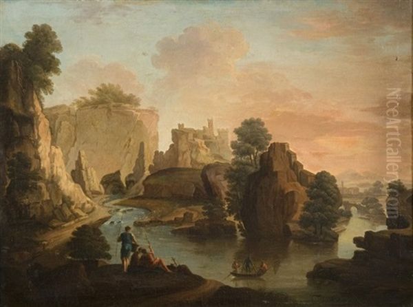 Paysage De Riviere Anime De Pecheurs - view 1