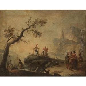 A Coastal Scene With Fishermen At The End Of The Day by Jean Henry d' Arles