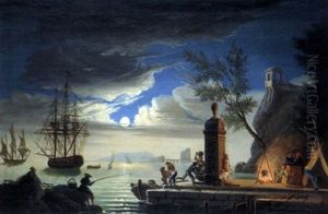 Sudlandischer Hafen Mit Figurenstaffage Bei Mondschein Sudlandischer Hafen Mit Figurenstaffage Bei Mondschein