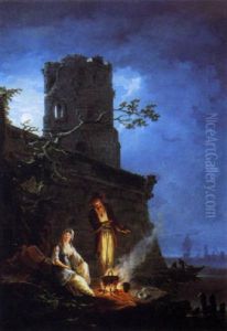 Campement De Nuit Pres D'un Port by Jean Henry d' Arles