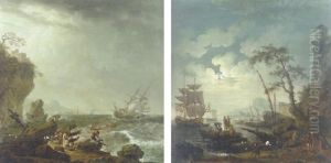 A Rocky Coastline With Ships Foundering In Heavy Seas by Jean Henry d' Arles