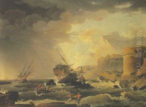 Navires Pres Du Rivage Mediterranneen Sur Une Mer Agitee Navires Pres Du Rivage Mediterranneen Sur Une Mer Agitee