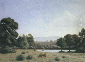 Teichlandschaft Mit Zwei Kuhen by Ernest Emile Armand-Delille