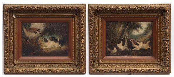 Terriers With Fox And Pheasant In Woodland - view 1