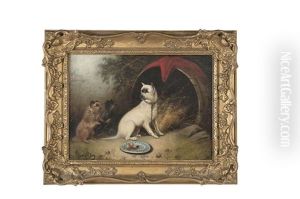 Three Dogs By An Overturned Barrel by Edward Armfield