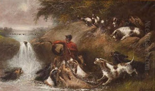 River Landscape With Huntsman Holding An Otter - view 1