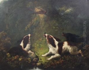 Spaniels Chasing A Pheasant by Edward Armfield