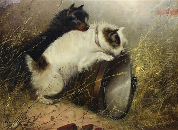 Two Terriers Ratting (pair) - view 1