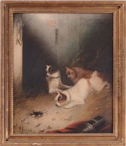 Three Terriers Ratting In A Barn