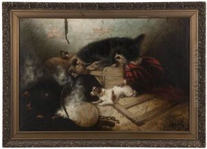 Mischievous Dogs In An Interior by Edward Armfield