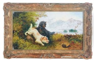 Two Terriers Watching A Rabbit Hole by Edward Armfield
