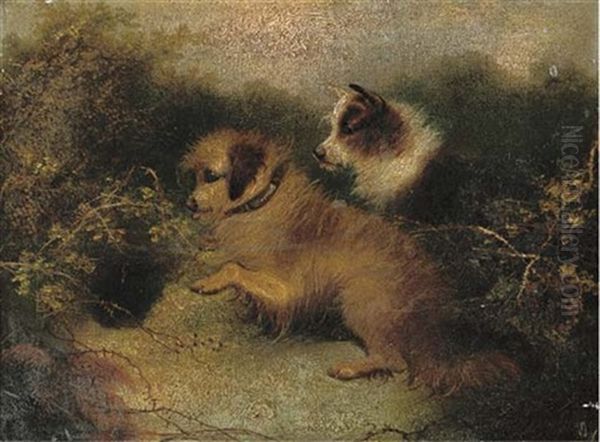 Eager Terriers Outside A Rabbit Hole (+ Excited Terriers On The Scent; Pair) - view 1