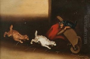 Terriers Ratting Under A Wheelbarrow by Edward Armfield