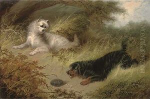 Inquisitive Terriers With A Hedgehog by Edward Armfield