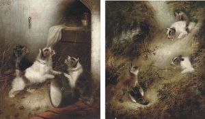 Terriers Ratting (+ Terriers With A Fox And Pheasant; Pair) by Edward Armfield