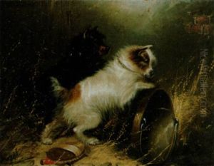 Spielende Terrier Mit Einem Eimer by Edward Armfield