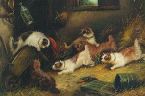 Terriers Ratting In A Barn by Edward Armfield