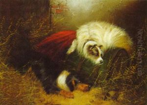 A Setter And A Terrier Ratting In A Barn by Edward Armfield