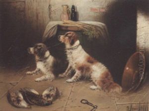 Spaniels With Dead Game In A Barn by Edward Armfield