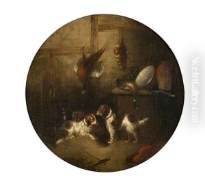 Terriers And Fowl In An Interior by George Armfield