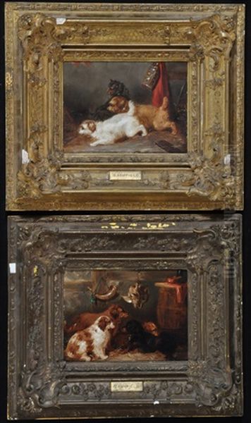 Spaniels In A Hunting Lodge; And Three Terriers In A Barn - view 1