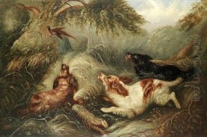 Spaniels Putting Up A Pheasant by George Armfield