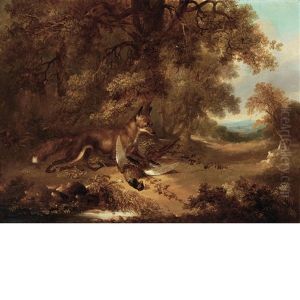 Fox With A Pheasant In A Landscape by George Armfield
