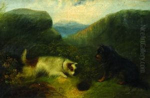 Two Dogs In Landscape by George Armfield