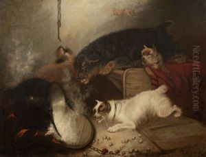 Terriers Knock Over A Pot by George Armfield