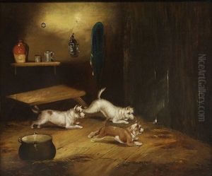 Dogs At Play In The Barn by George Armfield