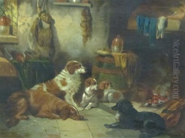 Dogs Resting By A Fire - view 1