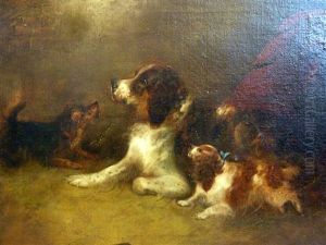 A Pair Of Studies Of Dogs In An Interior by George Armfield
