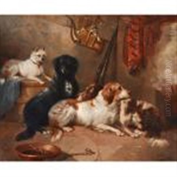 Four Dogs In Interior Setting - view 1