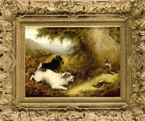 Landschaft Mit Zwei Terriern, Die Einen Fuchs Vom Erlegten Fasan Vertreiben by George Armfield