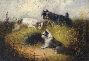 Terriers Rabbitting; On Point; And The Catch (3 Works) by George Armfield