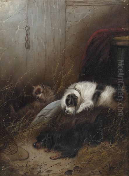 Terriers In An Interior; Terriers Sleeping In A Barn (pair) - view 1