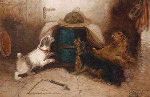 Drei Hunde Verbellen Eine Maus by George Armfield