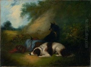 Zwei Hunde Warten Auf Ihren Herrn by George Armfield