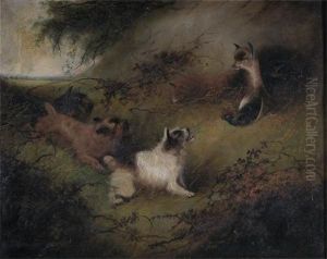 Two Terriers Ratting (+ Three Terriers With A Fox And Its Kill; Pair) by George Armfield