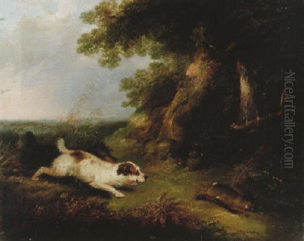 Landskap Med Terrier Jagande Hare - view 1