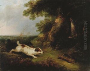 Landskap Med Terrier Jagande Hare by George Armfield