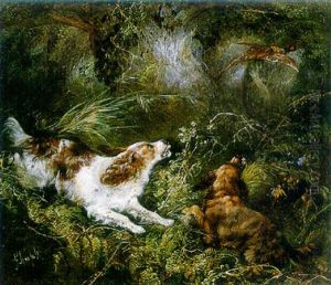 Spaniels Putting Up A Pheasant by George Armfield