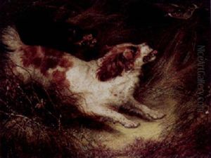 Two Spaniels Putting Up A Woodcock by George Armfield