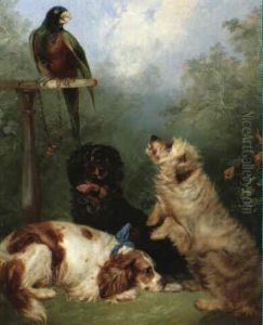 Sceneri Med Tre Hunde Og Papeg+je Pa Sin Pind by George Armfield