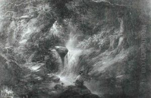 Angler With His Dog In A Wooded River Landscape by George Armfield