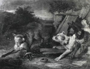 Terriers Approaching A Fox Caught In A Trap by George Armfield