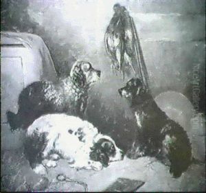 Three Spaniels In An Interior by George Armfield
