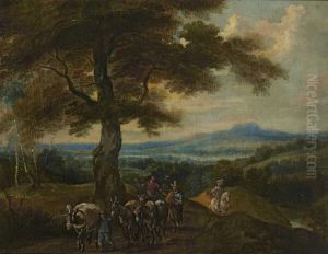 Ziehende Bauern Mit Maultieren Bei Einem Baum